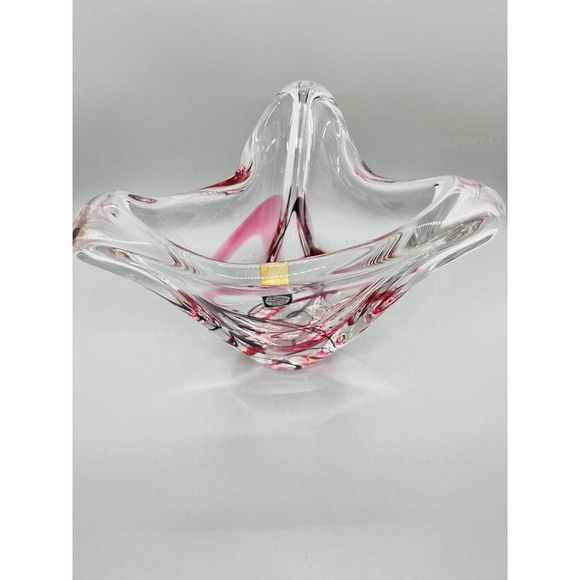 Maastricht Max Verboeket Art Glass Vase Bowl Signed on Base Pink Purple Clear - Picture 2 of 8
